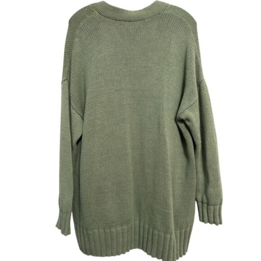 Loft Womens Sage Green Button Front Cardigan Sweater Size L 100% Cotton Knit - Picture 3 of 7